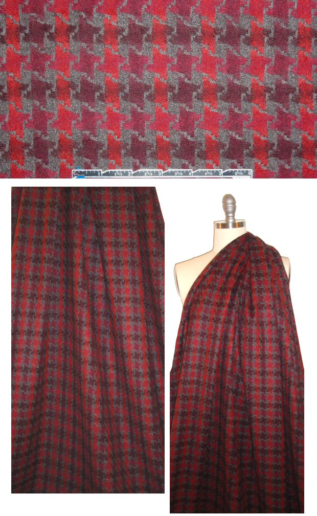 Italian gray/red/burgundy houndstooth wool suiting