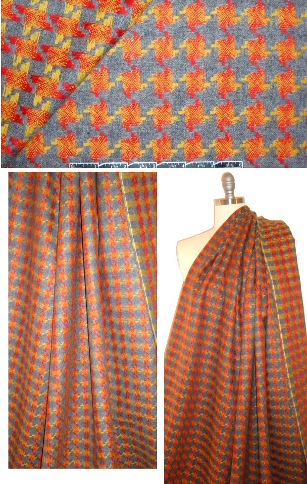 Italian gray/flame houndstooth wool suiting 1.625 yd