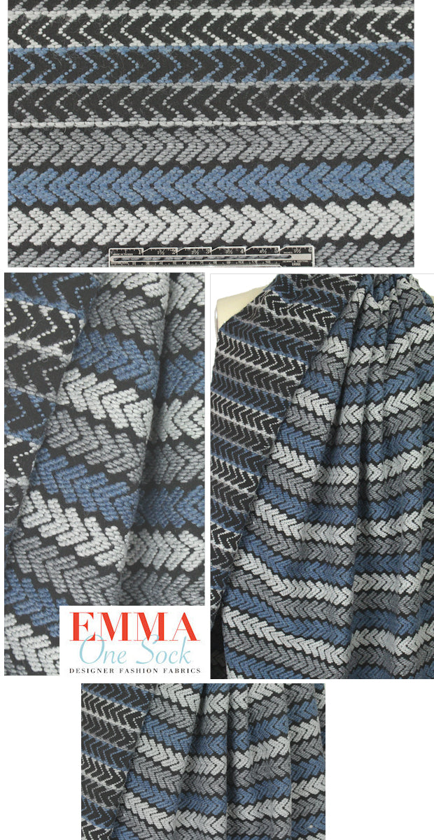 French chunky chevron stripe jacquard - blue/gray 1.75 yd