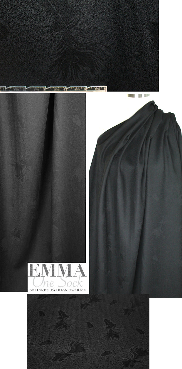 Italian black on black all-wool feather jacquard