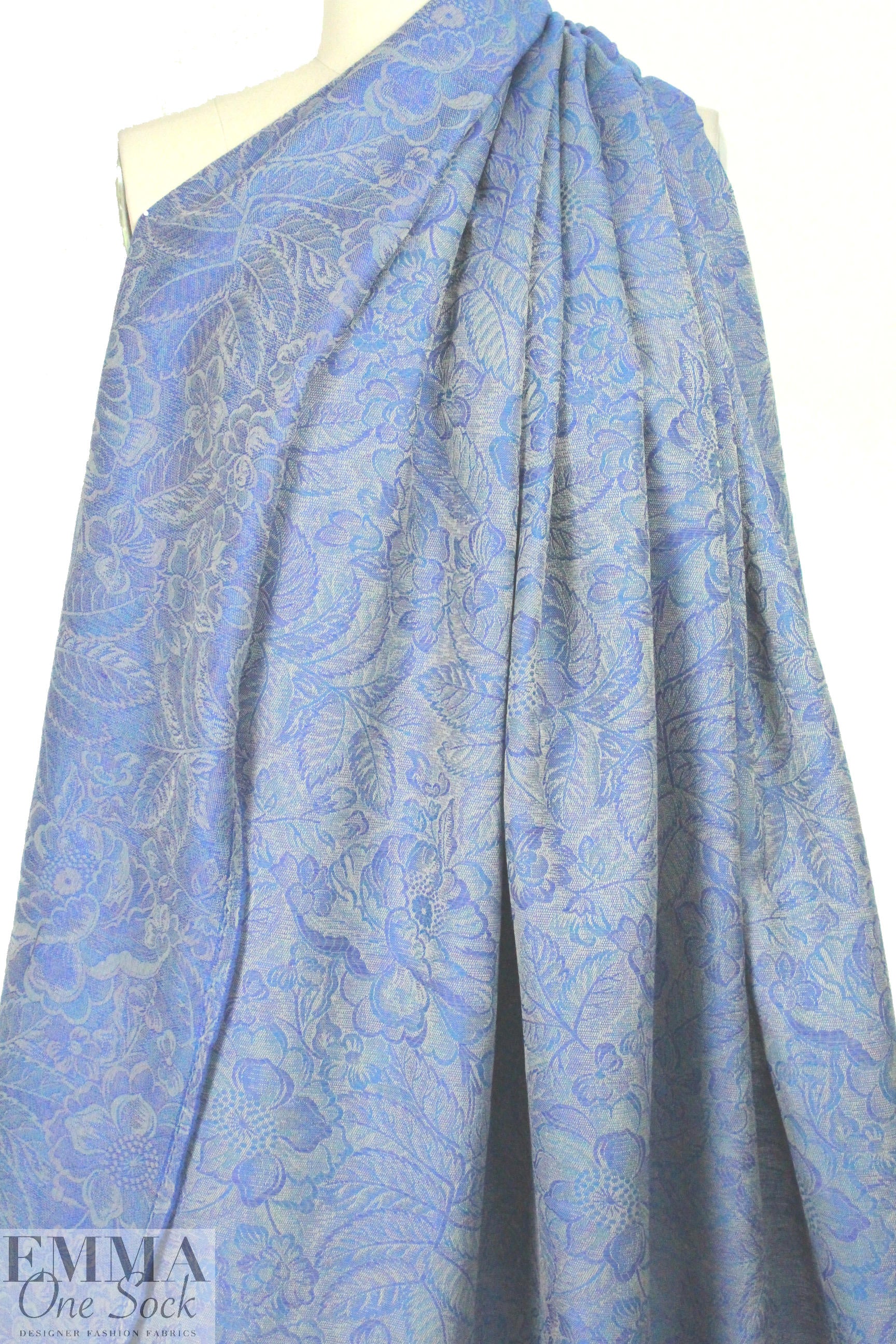 Italian flowery blues all-wool jacquard weave