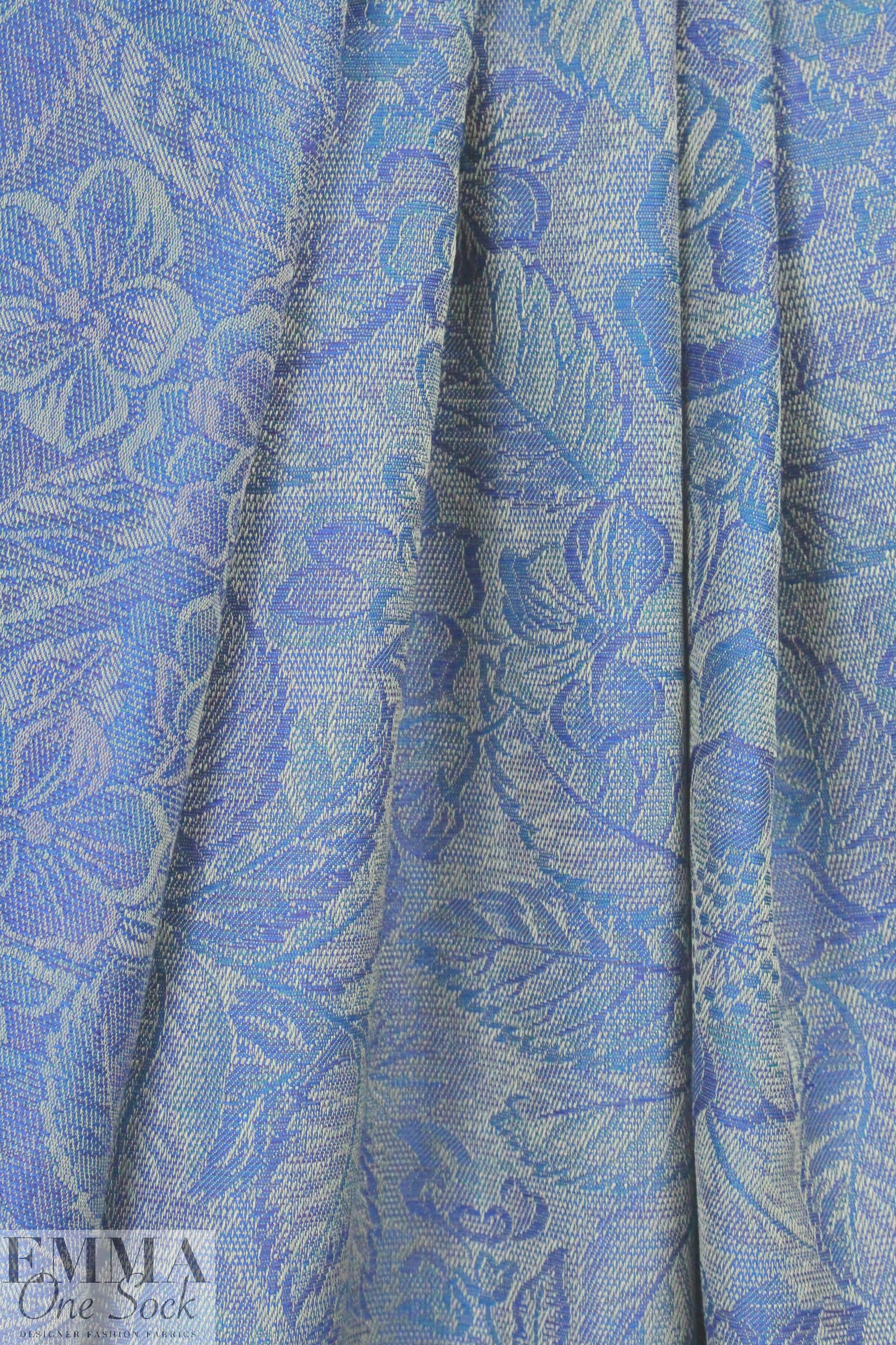 Italian flowery blues all-wool jacquard weave
