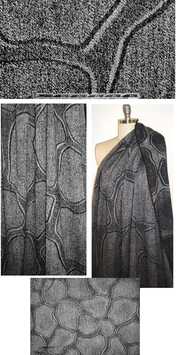 Italian black/winter white cell design wool jacquard 1 yard