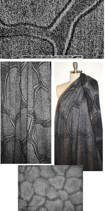 Italian black/winter white cell design wool jacquard 1 yard