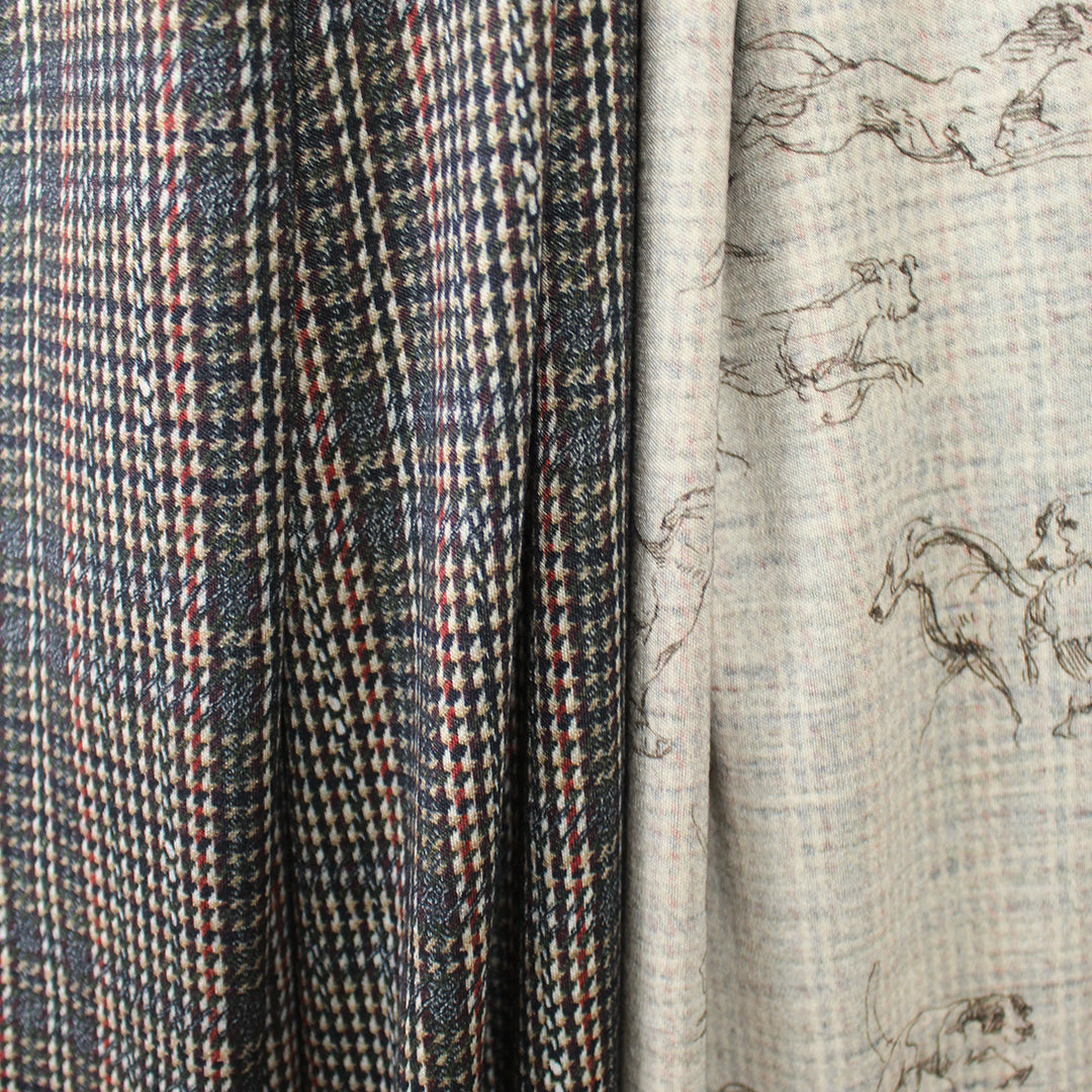 Bur6erry 'hounds and houndstooth' wool/spandex jersey 1 yard