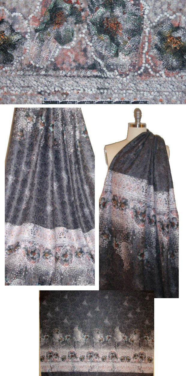 Italian peach/gray border wool blend lacey panel