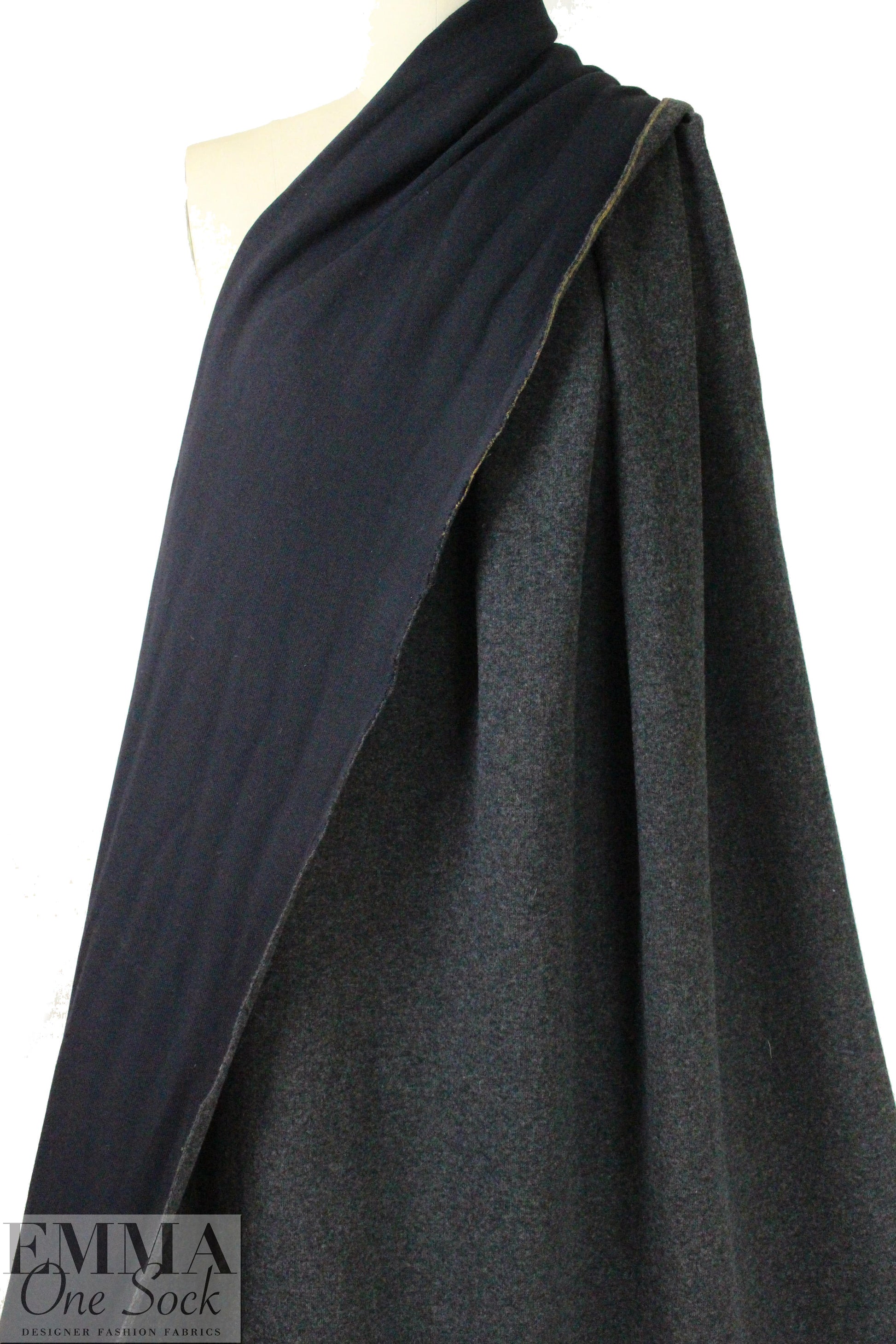 CA designer two-sided wool/jersey knit - charcoal/midnight