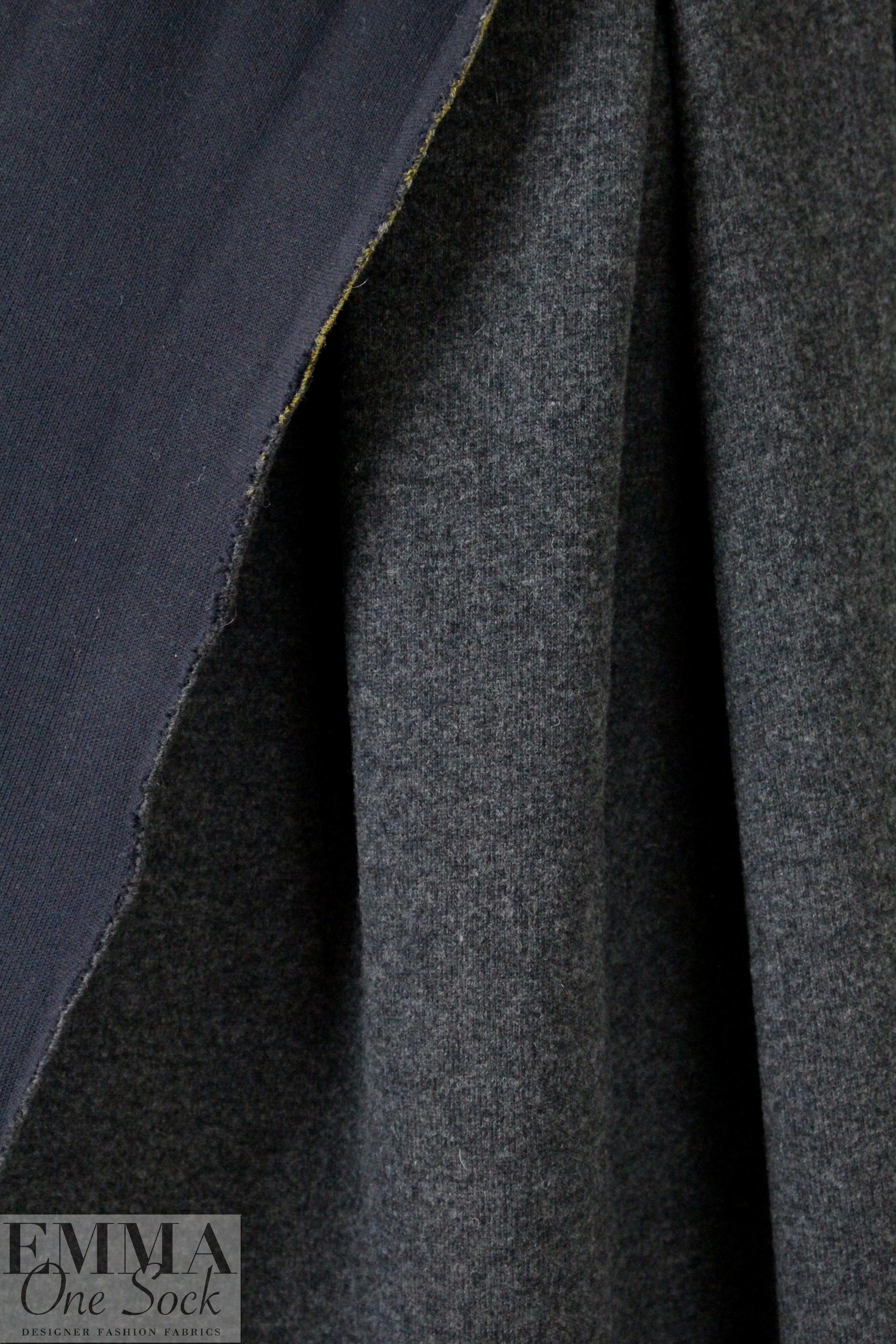 CA designer two-sided wool/jersey knit - charcoal/midnight 2.375 yd