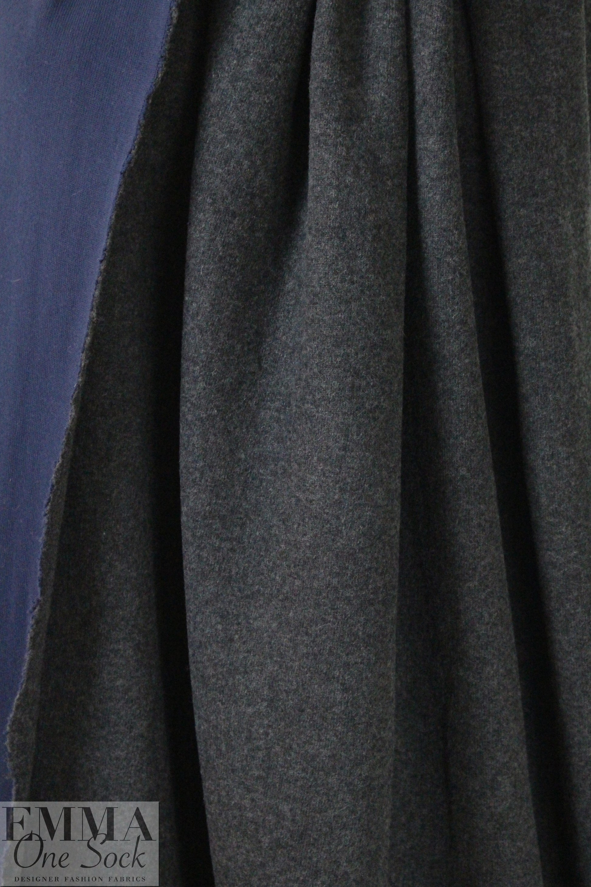 CA designer two-sided wool/jersey knit - charcoal/navy 1 yard