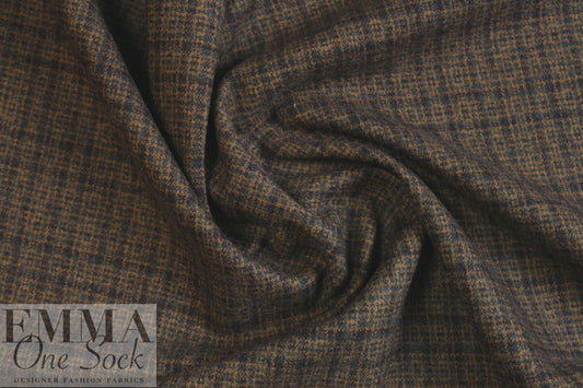 Italian bluestone/butterscotch plaid virgin wool doubleknit