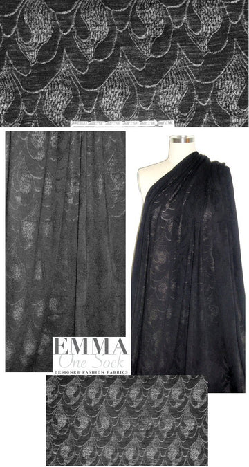 Italian wool blend 'drop stitch' design knit - black 1.75 yd