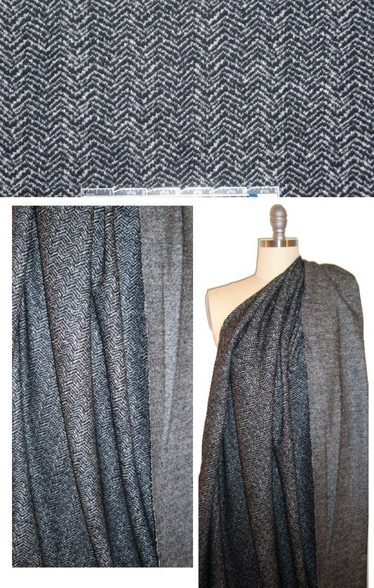 Italian herringbone tweed doubleknit - black/white
