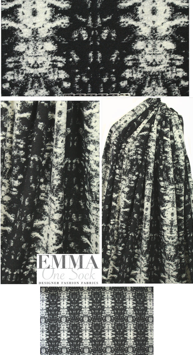 Italian black/winter white rorschach wool blend sweater knit 1.75 yd