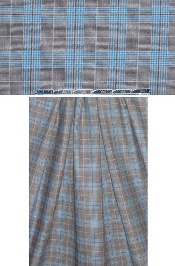 wool/cotton glen plaid suiting - blue/silver