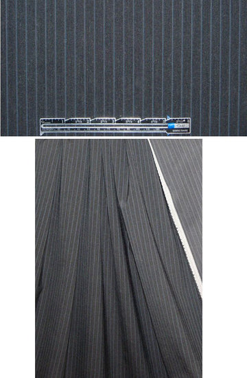 Italian stretch wool pinstripe woven - black/sapphire