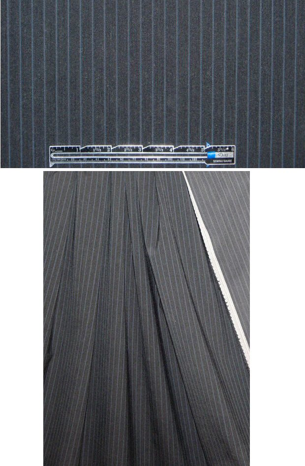 Italian stretch wool pinstripe woven - black/sapphire 1.125 yds