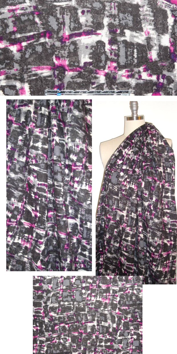 Italian gray/fuschia abstract wool stretch crepe