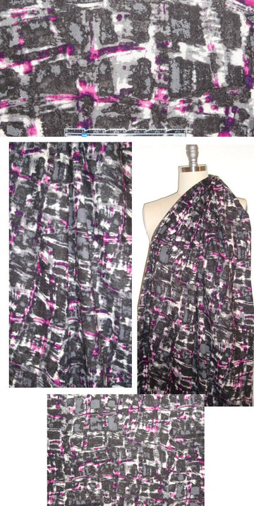 Italian gray/fuschia abstract wool stretch crepe