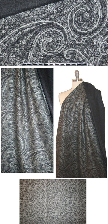 Italian charcoal silver paisley wool woven