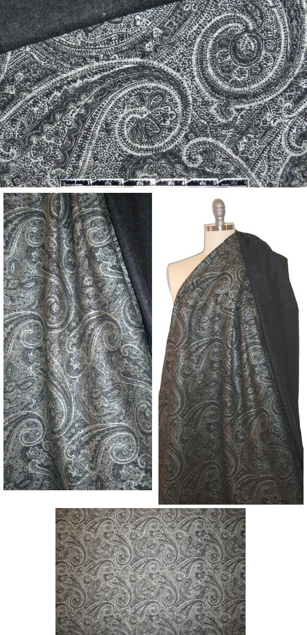 Italian charcoal silver paisley wool woven 1.66 yd