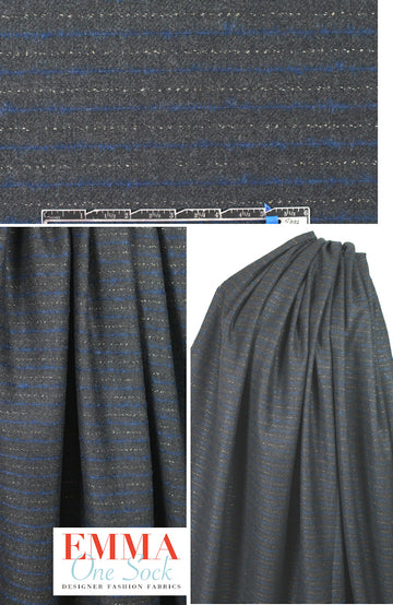Tah@ri wool stripe twill suiting - gray/royal/met 1.375 yds
