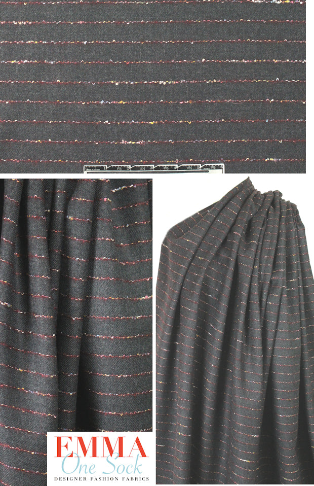 Tah@ri wool stripe twill suiting - gray/rouge