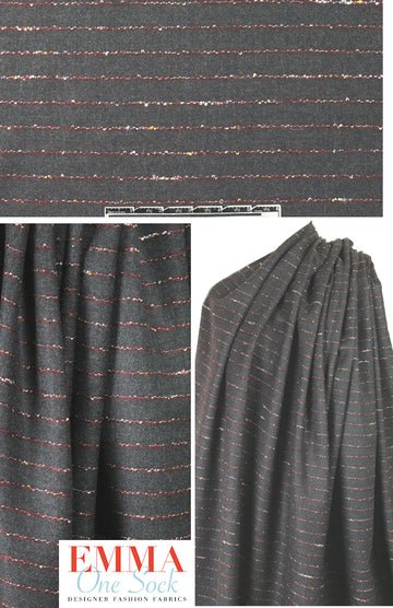 Tah@ri wool stripe twill suiting - gray/rouge