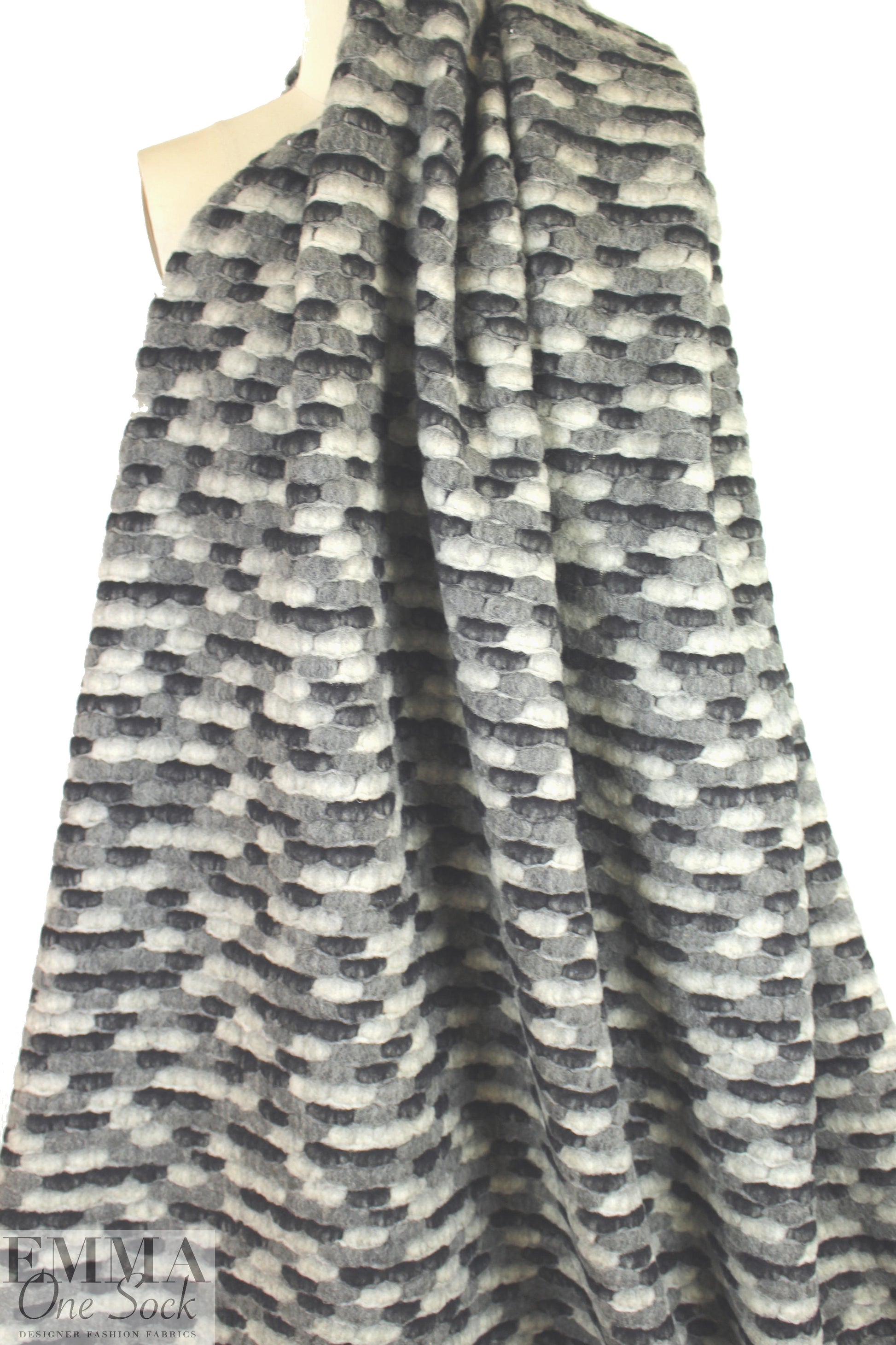 Italian chunky boucle-textured black/gray wool knit