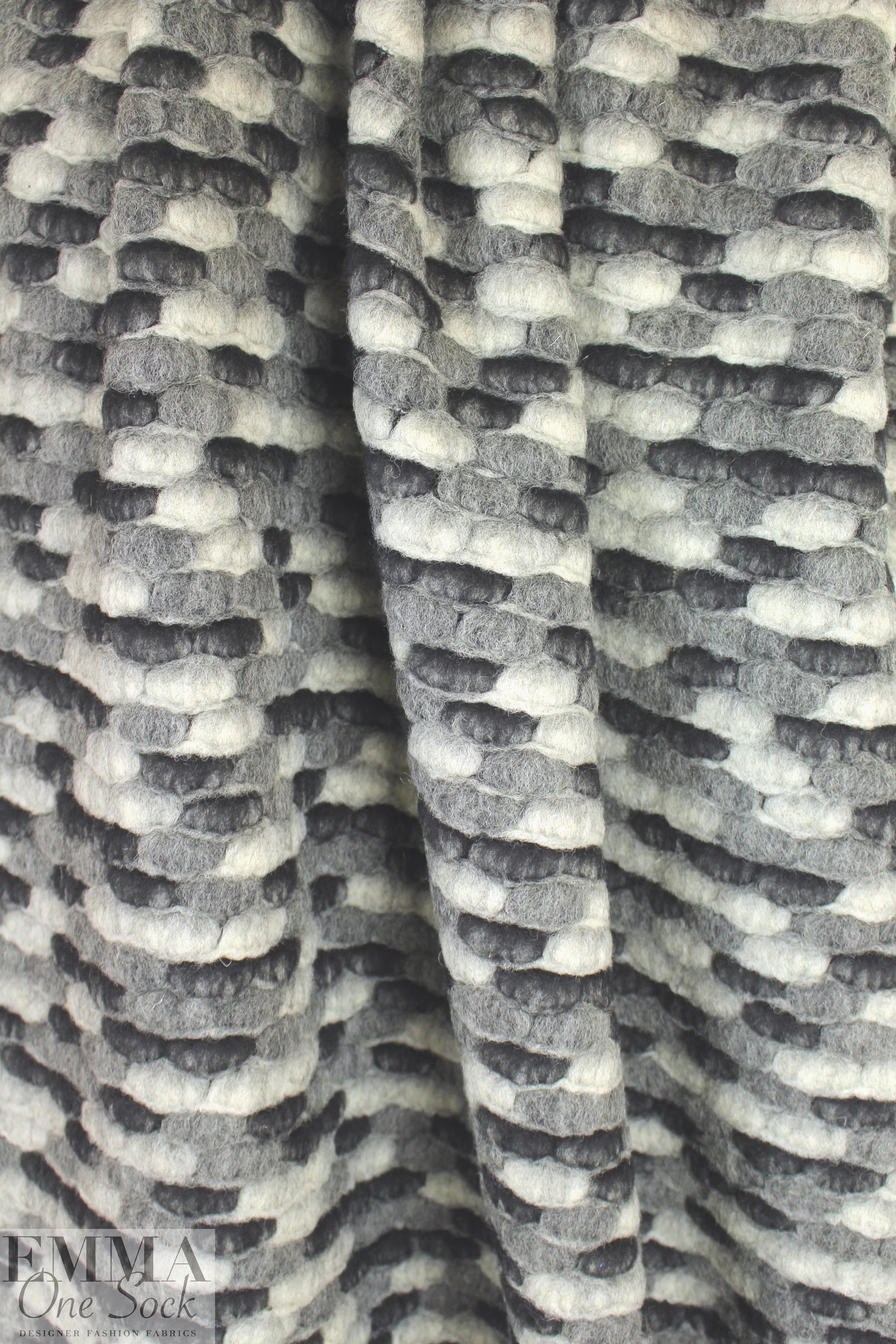 Italian chunky boucle-textured black/gray wool knit