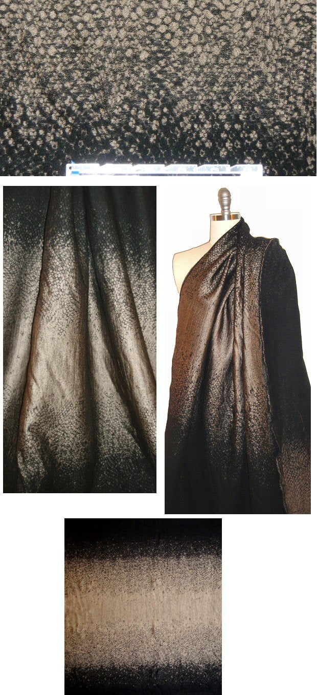 Italian black/burnished-gold ombre panel wool blend woven
