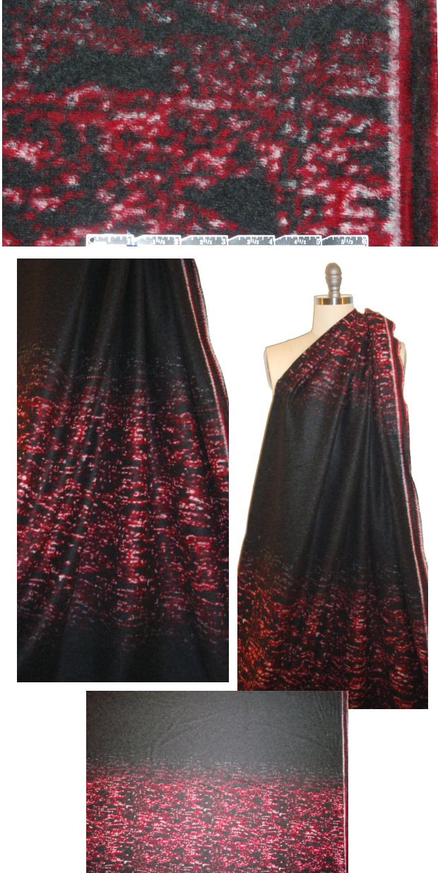 Italian wool knit panel - charcoal/red