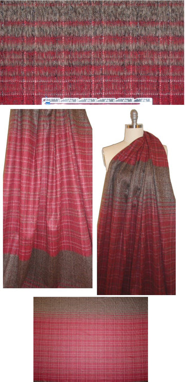 Italian red/gray partial panel plaid wool  .75 yds