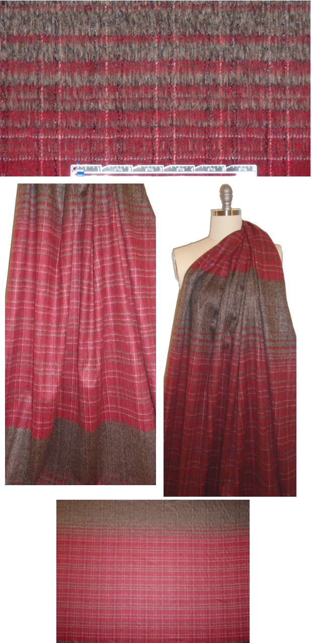 Italian red/gray panel plaid wool blend woven 1 panel