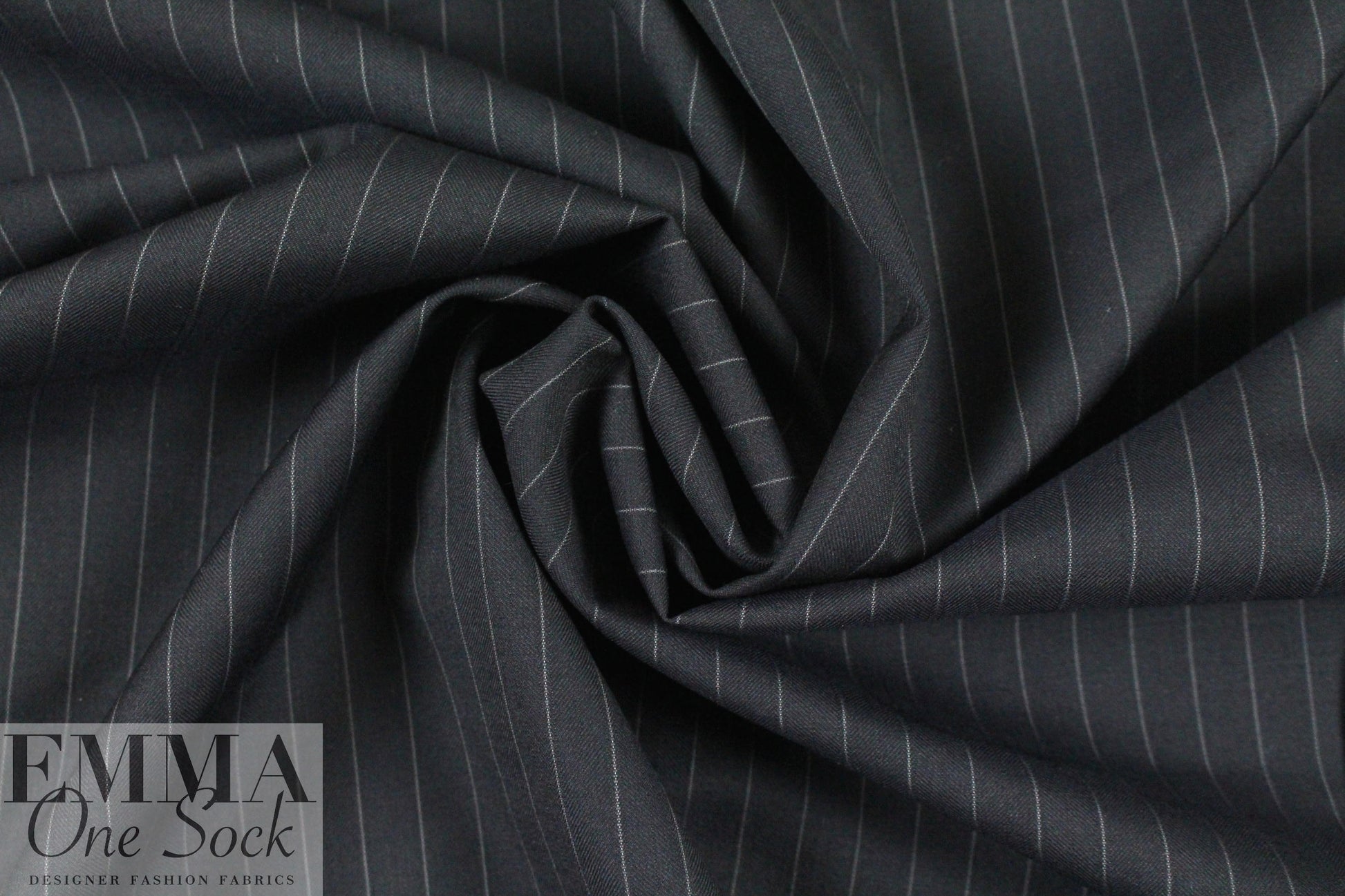 English luxury wool pinstripe woven - midnight/gray