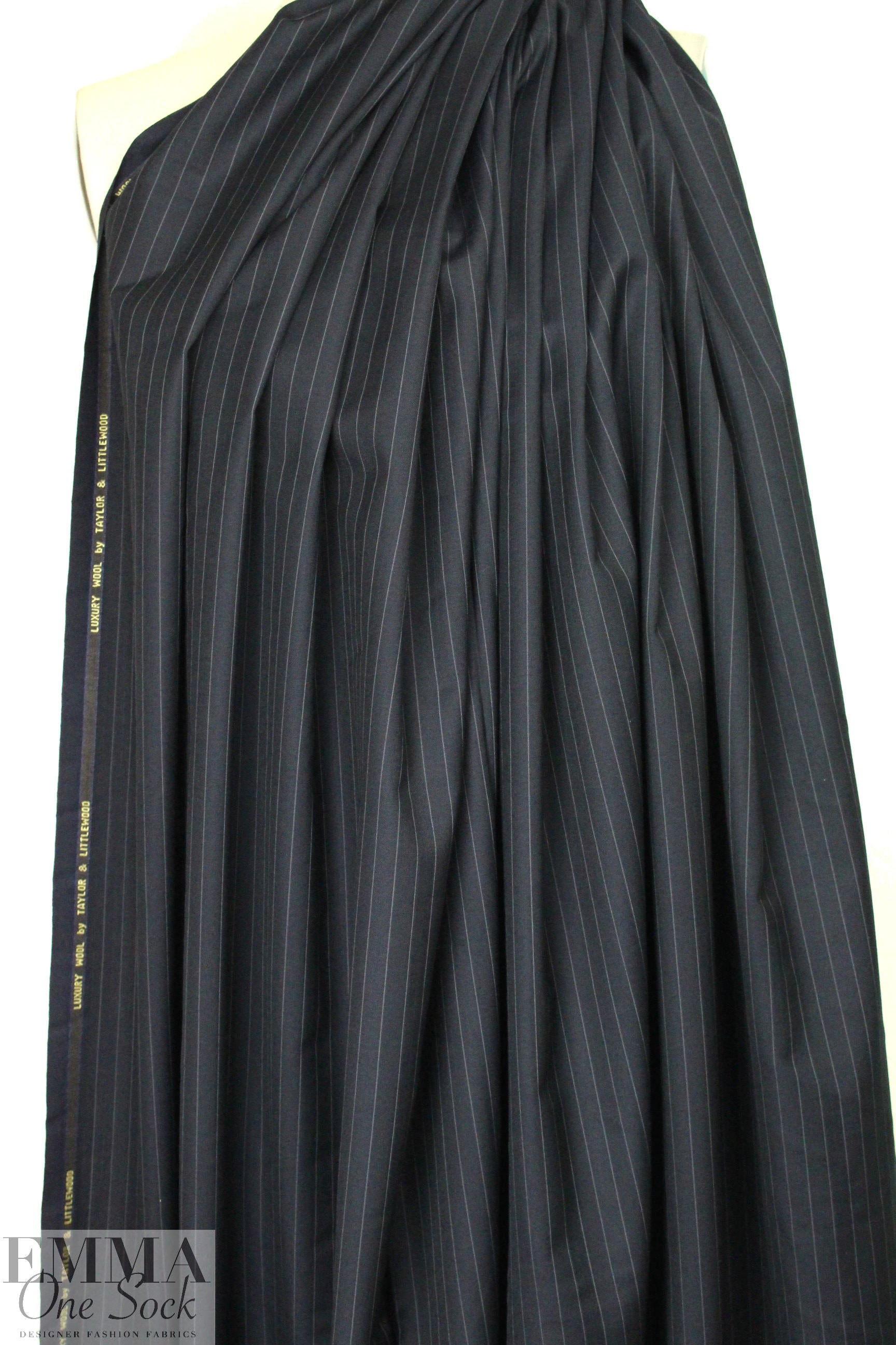 English luxury wool pinstripe woven - midnight/gray