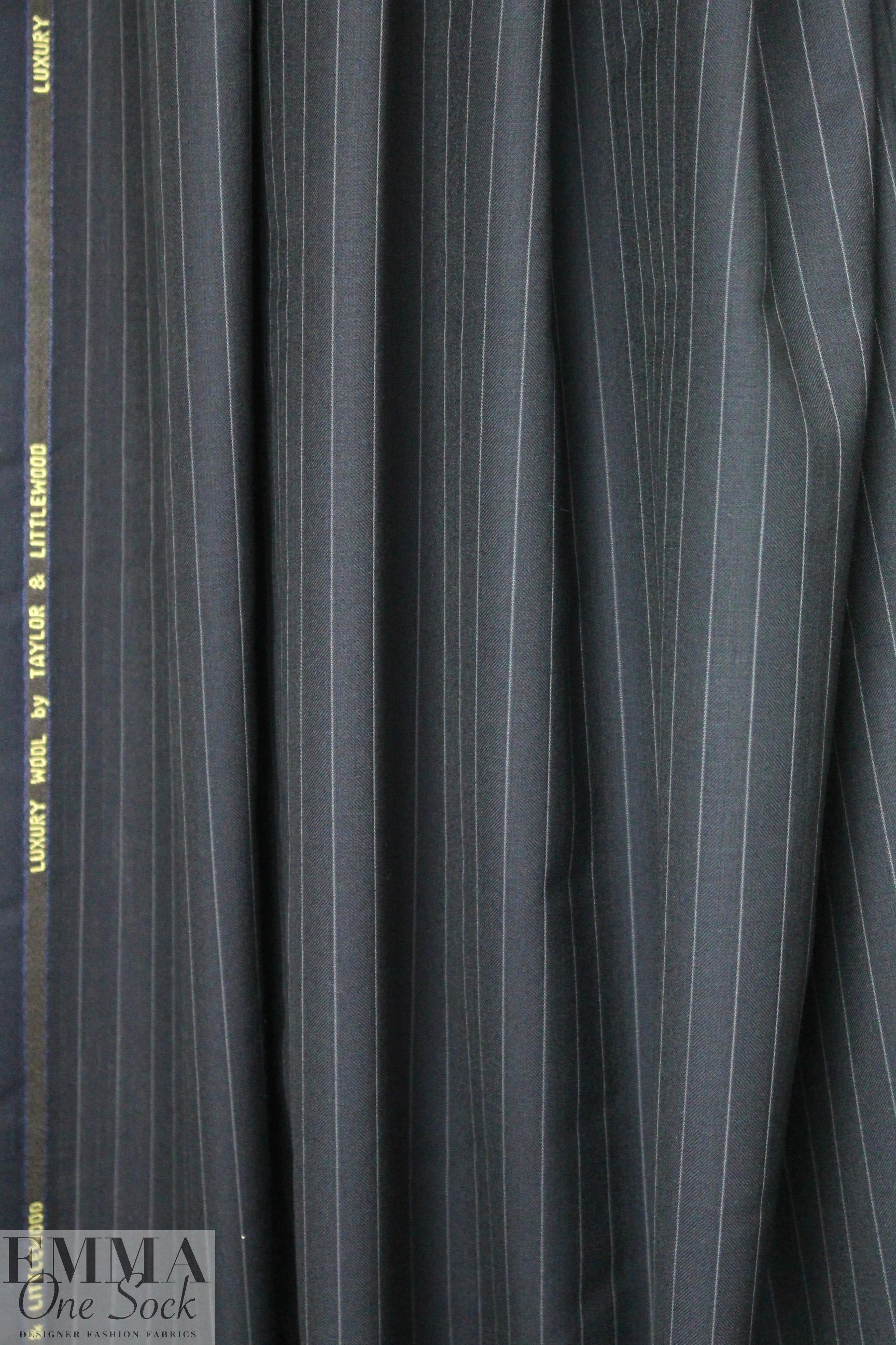 English luxury wool pinstripe woven - midnight/gray