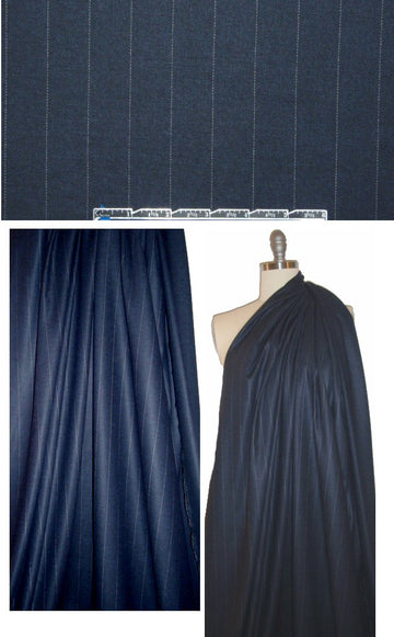 Italian stretch wool pinstripe twill - midnight 2 yd