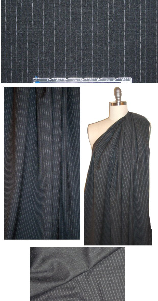 Italian off black pinstripe stretch wool woven 2 yd