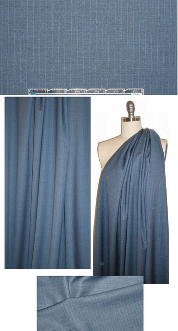Italian dusty blue pinstripe stretch wool woven 2.25 yd