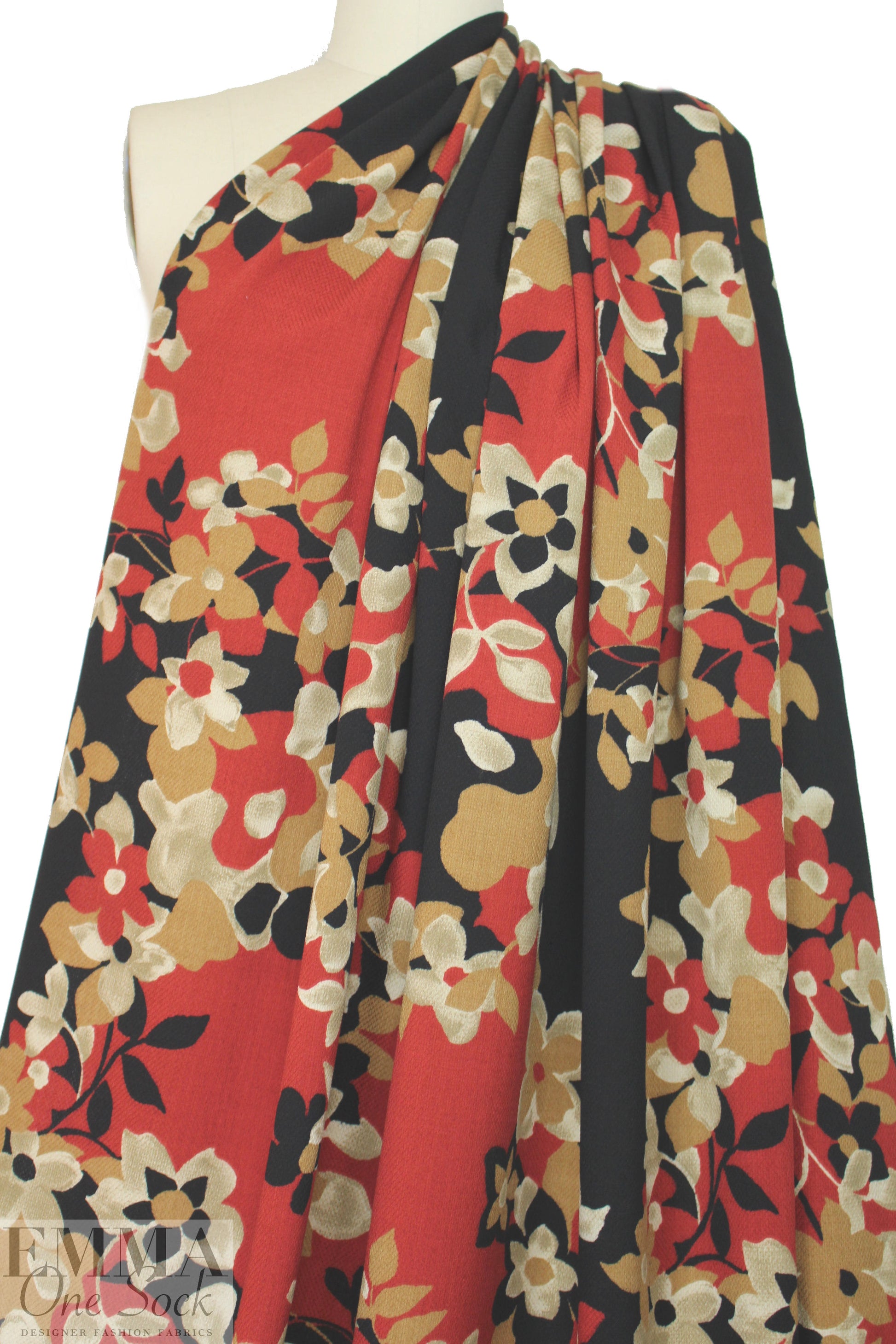 Italian wool pique textured woven - tandoori floral