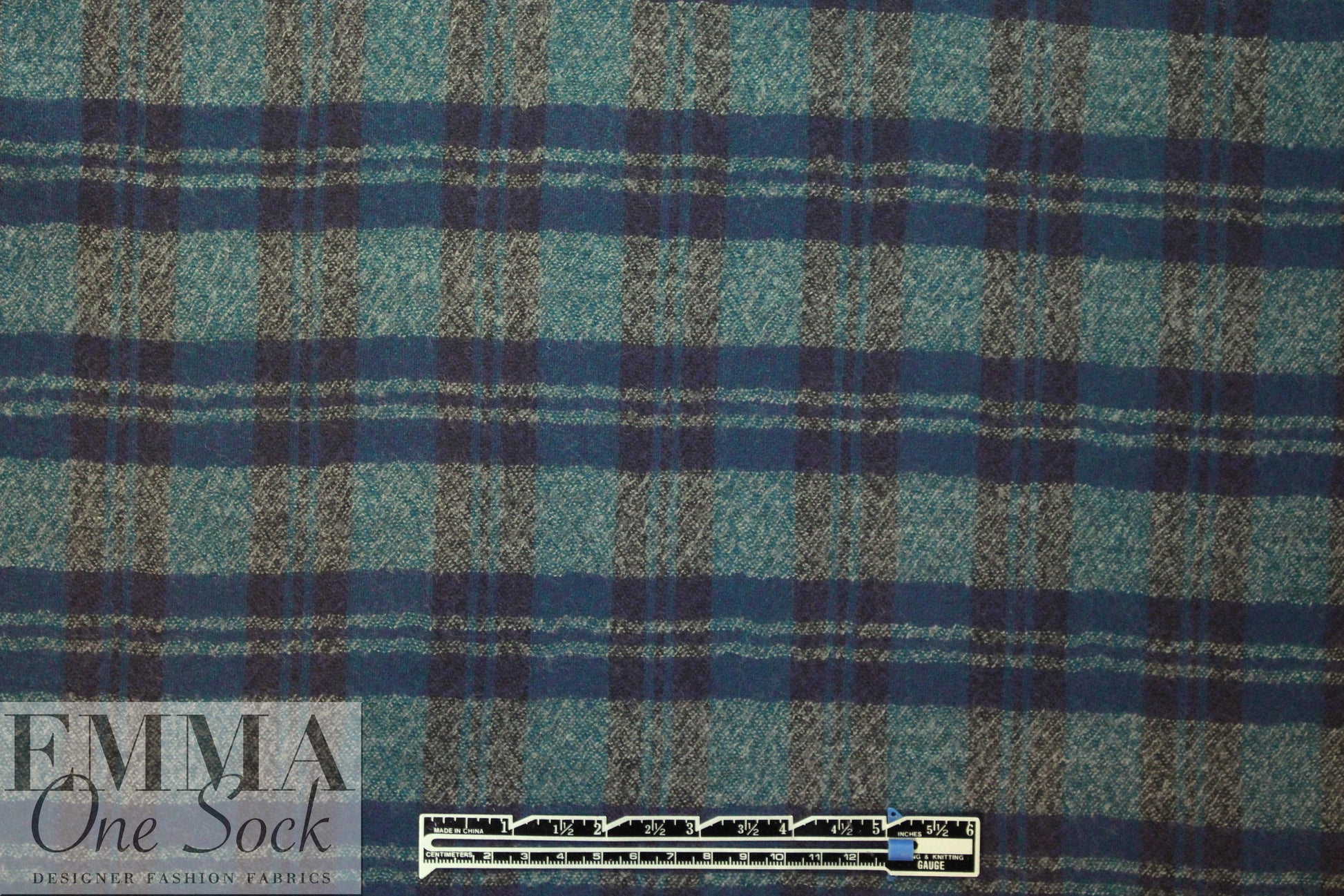 Italian virgin wool yarn dyed plaid - teal/indigo/sand