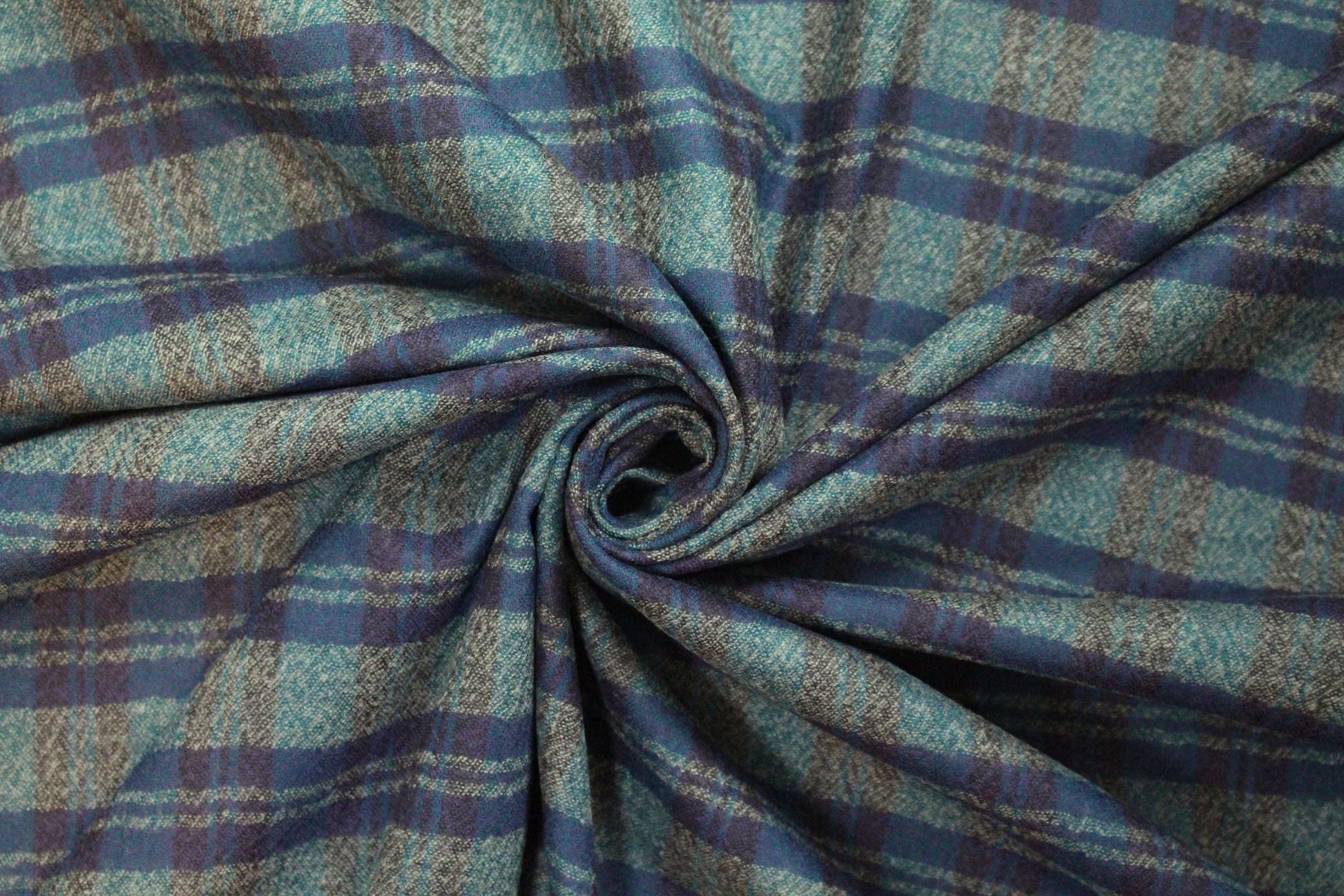 Italian virgin wool yarn dyed plaid - teal/indigo/sand