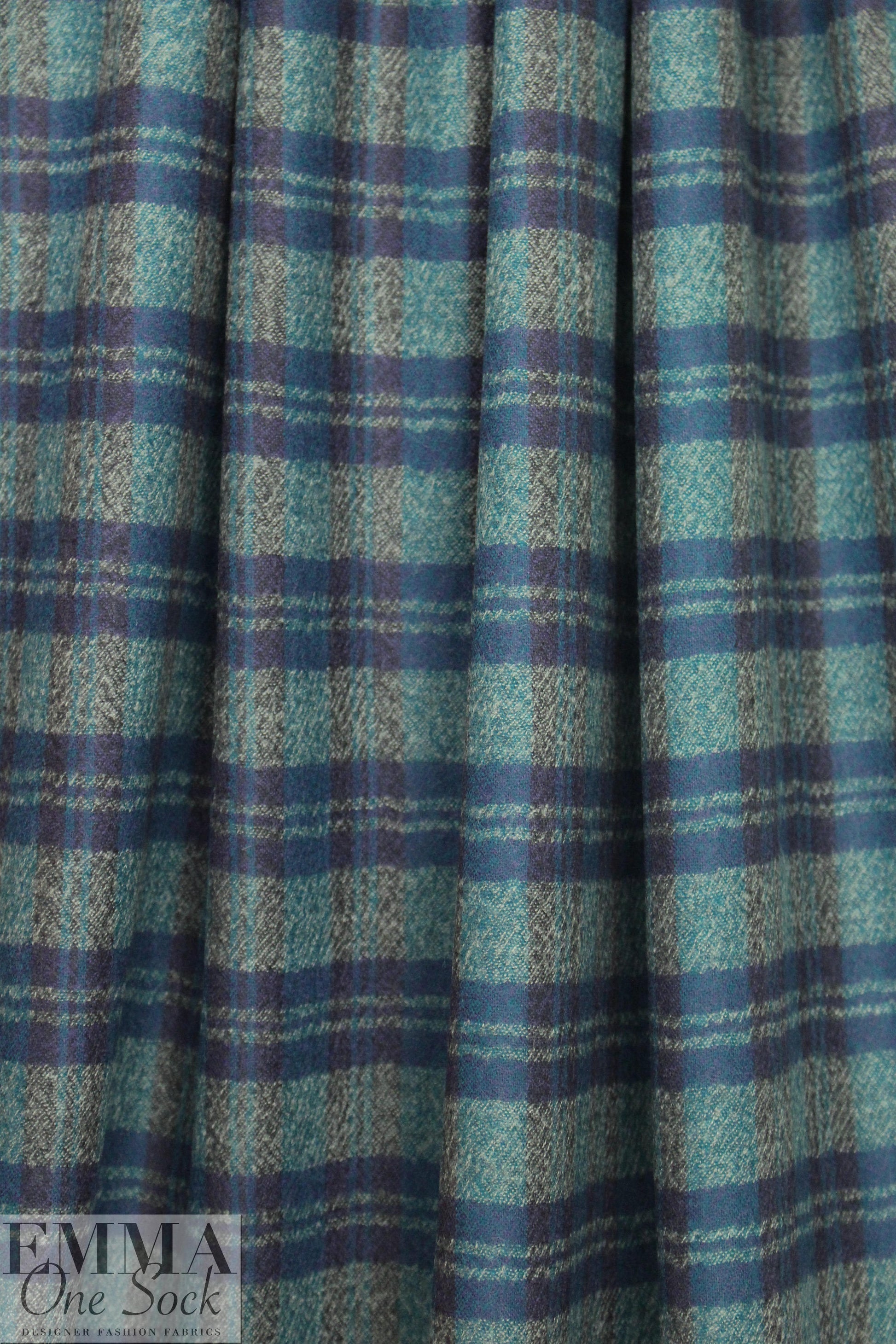 Italian virgin wool yarn dyed plaid - teal/indigo/sand