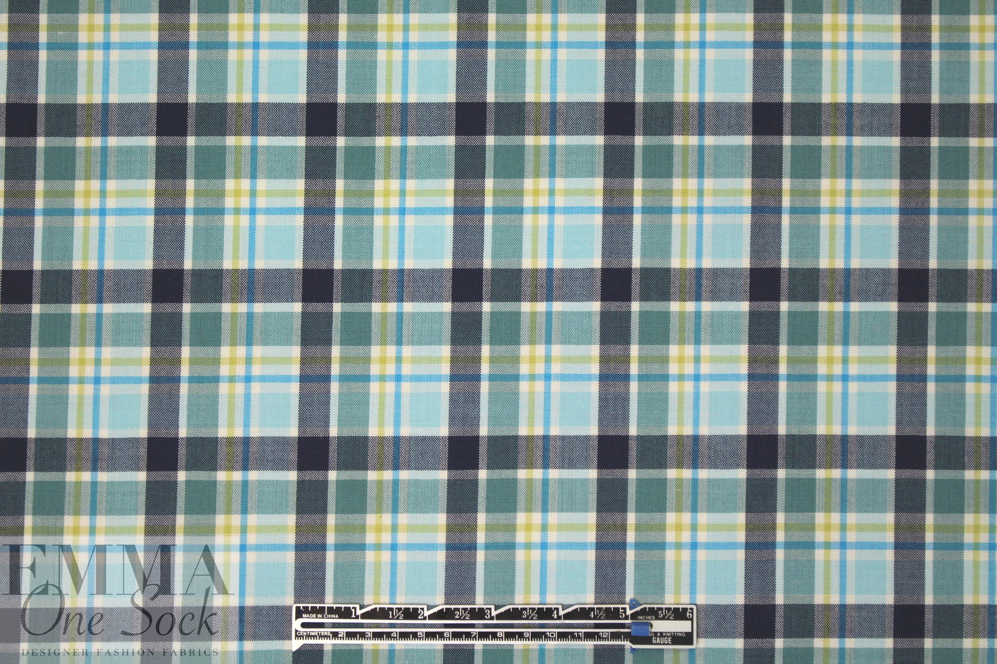 famous designer fine wool plaid - blues/aloe