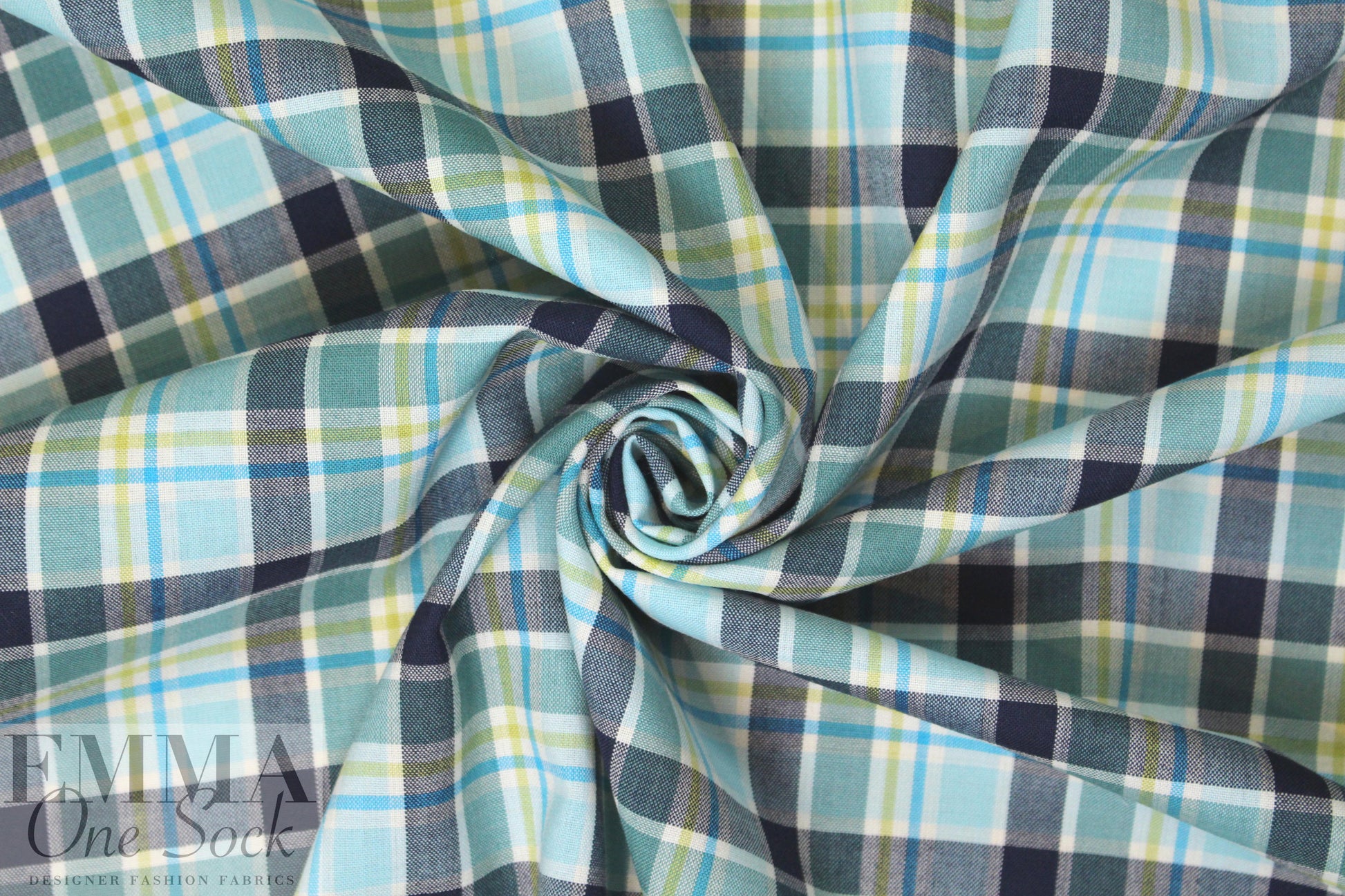 famous designer fine wool plaid - blues/aloe