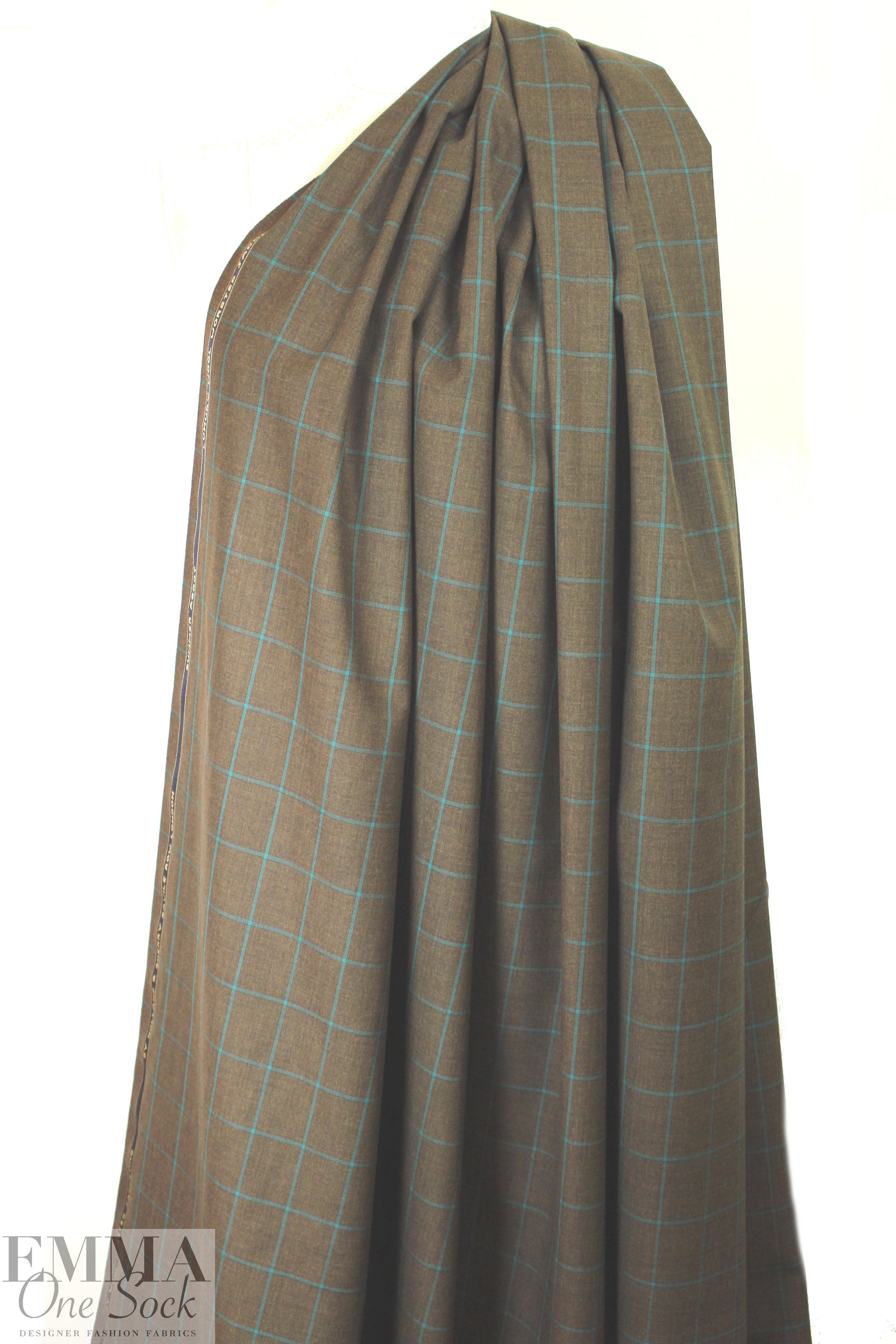 famous designer worsted wool plaid - chocolate/teal