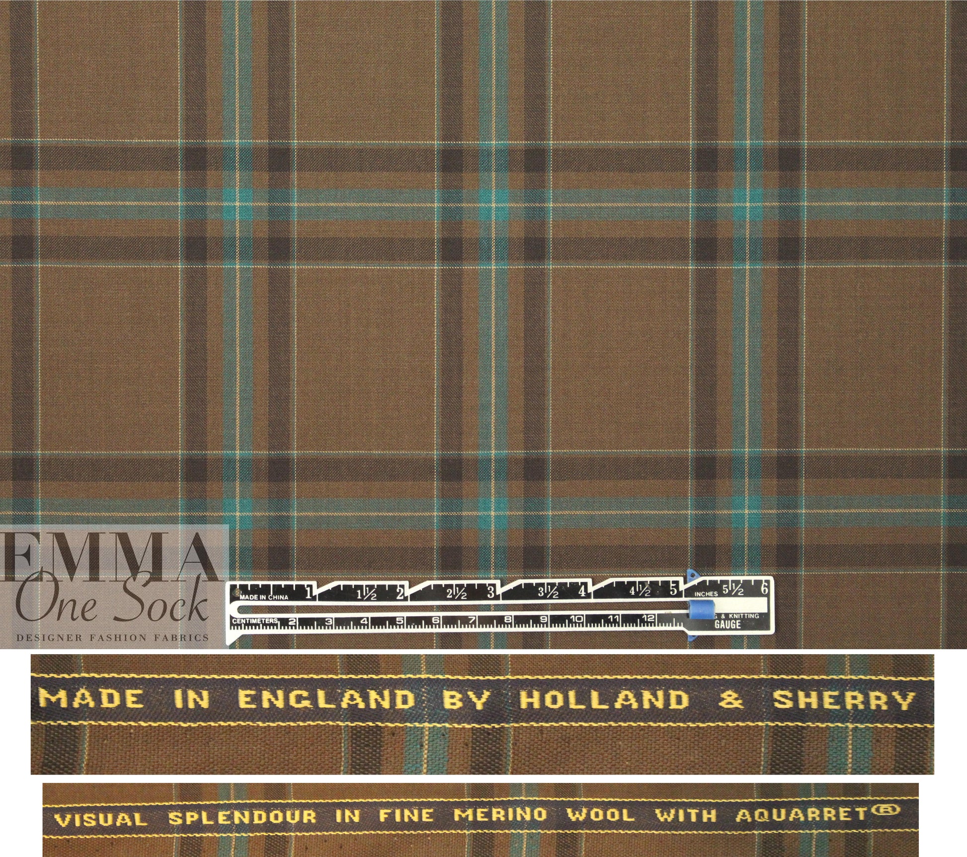 famous designer merino wool plaid - chocolate/teal
