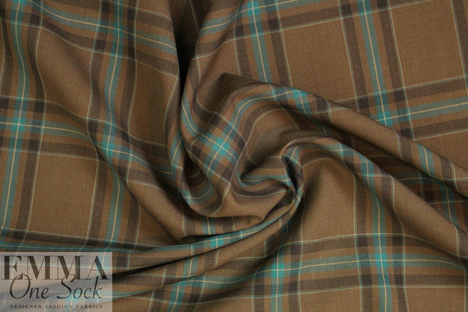 famous designer merino wool plaid - chocolate/teal