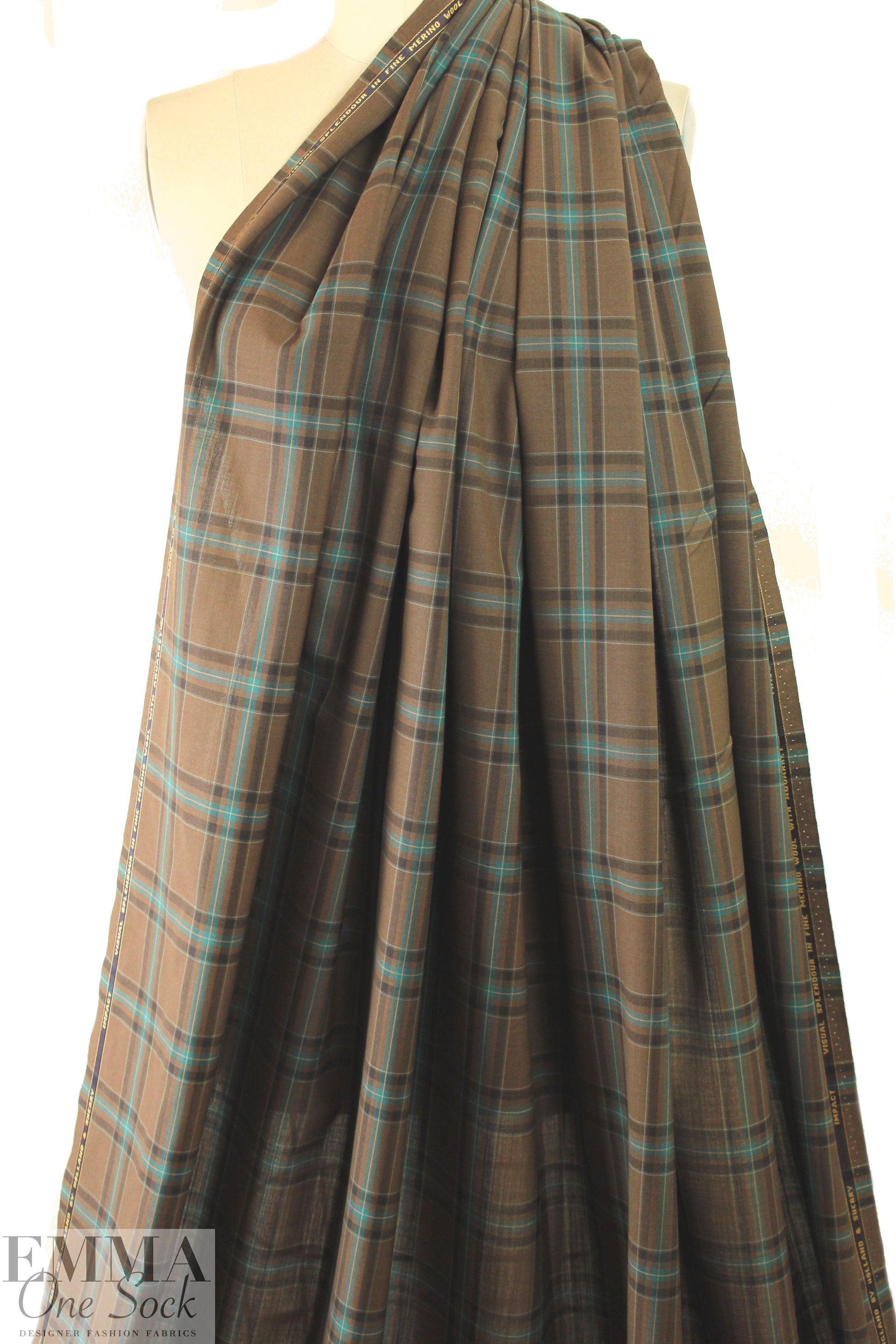 famous designer merino wool plaid - chocolate/teal