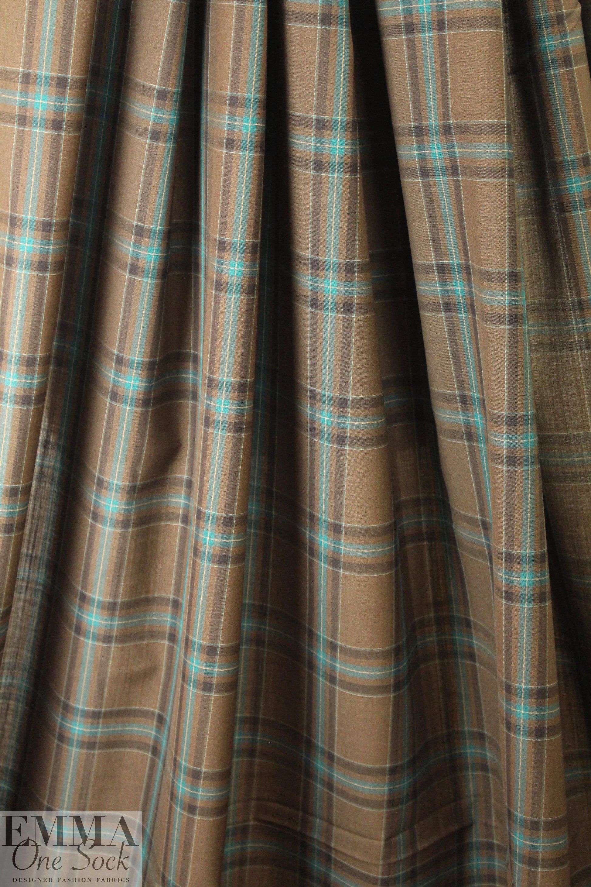 famous designer merino wool plaid - chocolate/teal